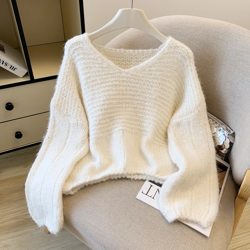 المرأة الأرجواني الخامس الرقبة سترة متماسكة سترة مريحة خمر الكورية نمط طويل الأكمام عيد الميلاد سترة الكشمير المعنقة 2000s الملابس 2025 #2