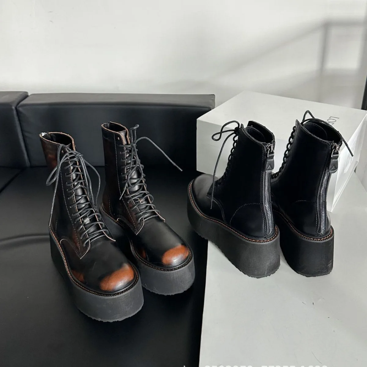 

2025 Thick-soled Women's Heightening Polished Retro Lace-up Small Short Muffin Bottom Wasteland Wind Platform Heels Boots