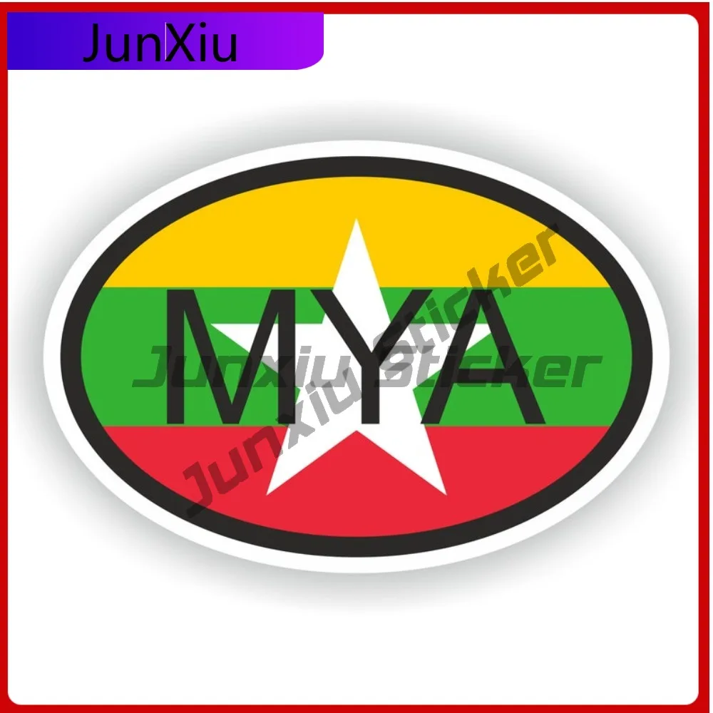 Burma Myanmar Oval Country Code Mya Flag National Emblem With White Border Vinyl Decals Scratch Cover Adventure Motorcycle Stick