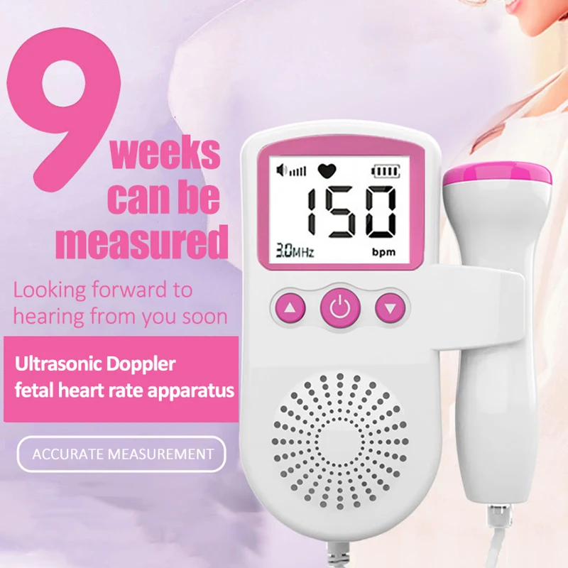 Portable Fetal Doppler Baby Monitor Heart Beat Monitor Probe LCD Display For Pregnant Maternity Women Home Pregnancy Pink Blue