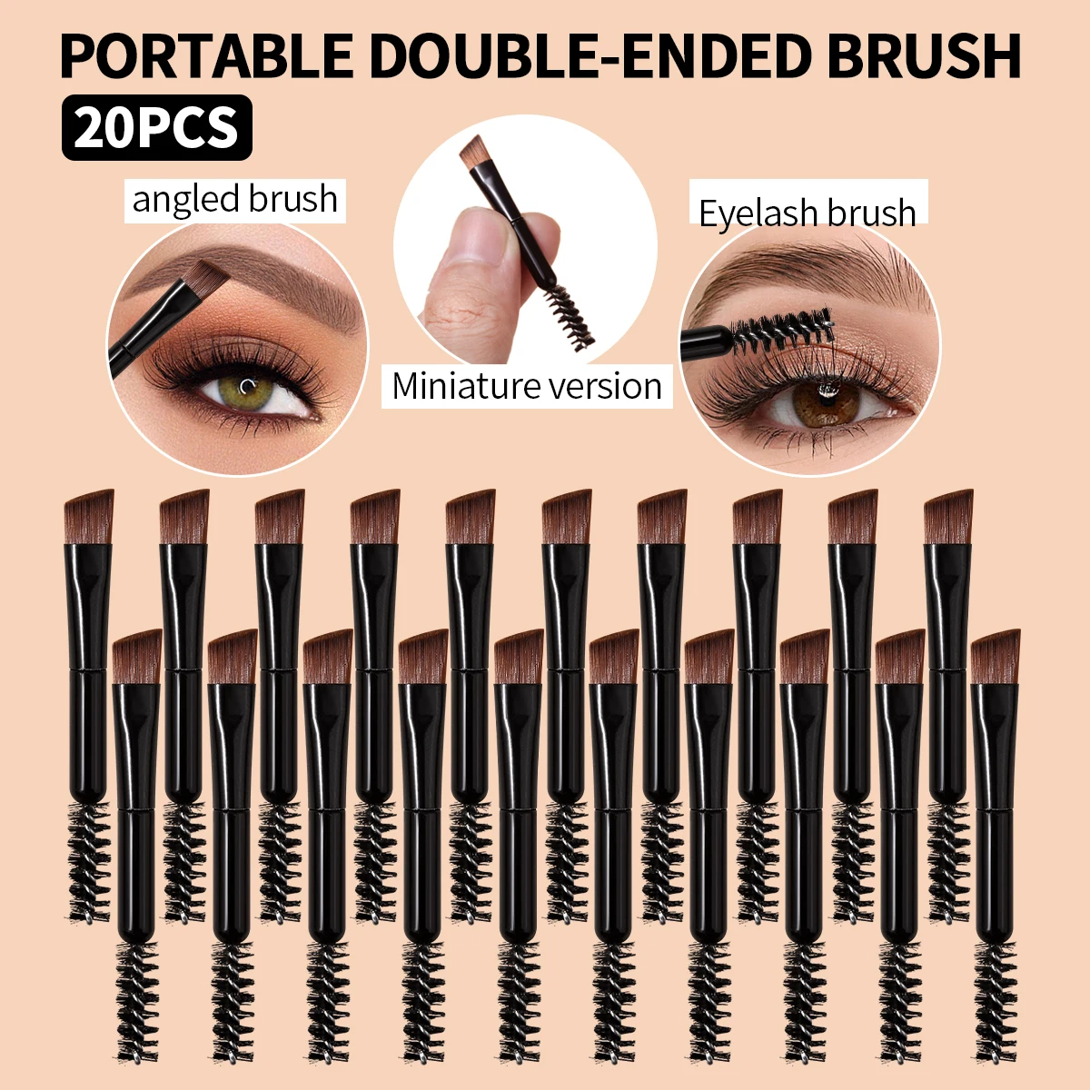 20PCS Mini Portable Double-Ended Eyebrow Brush Bulk Set,Angled Brow Brush&Eyelash Comb Dual Sided Design,Travel Brow Tools