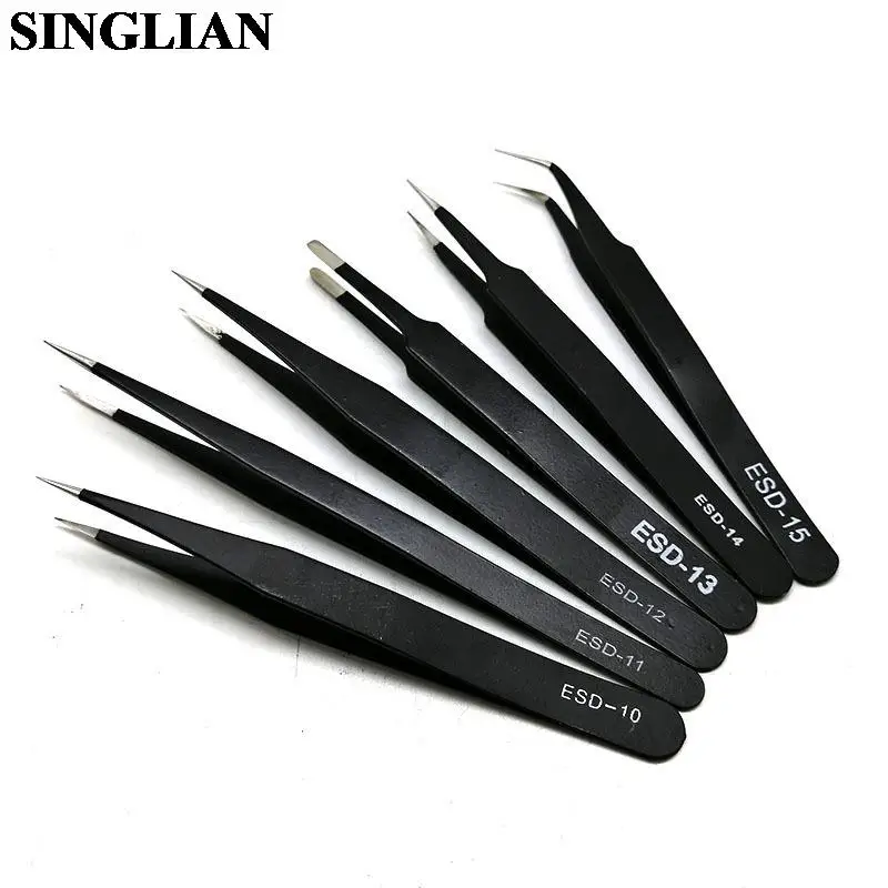 ESD-10/11/12/13/14/15 Industrial tweezers Antimagnetic Acid Tweezers High Elastic Stainless Steel Tip Anti-static Tweezers