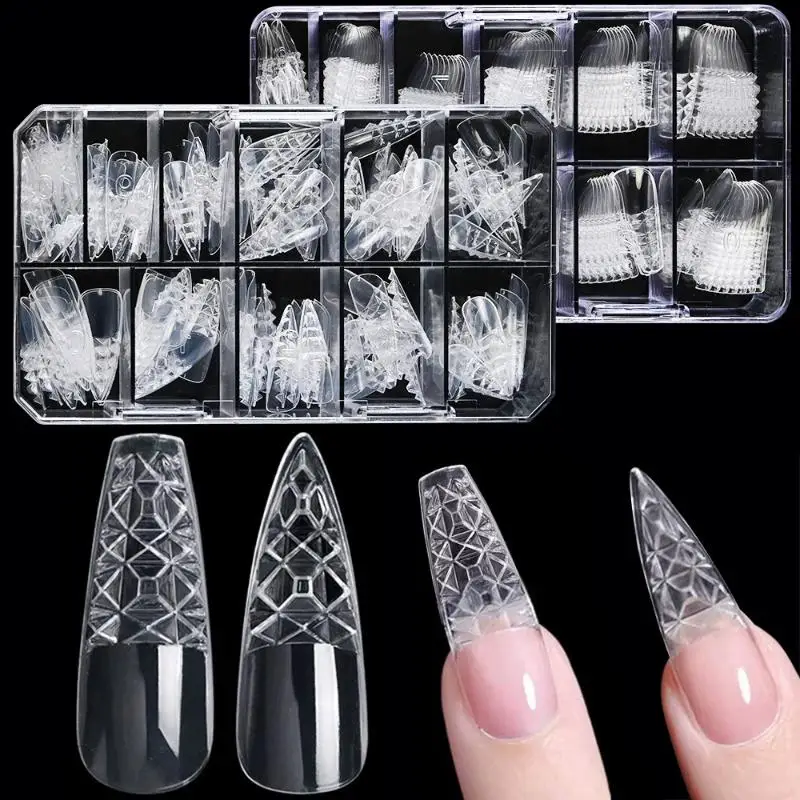 

120/240 шт., прозрачные глазурованные накладные накладные ногти, полное покрытие, миндальный квадратный французский 3D стеклянный вогнуто-выпуклый дизайн ногтей, кончики