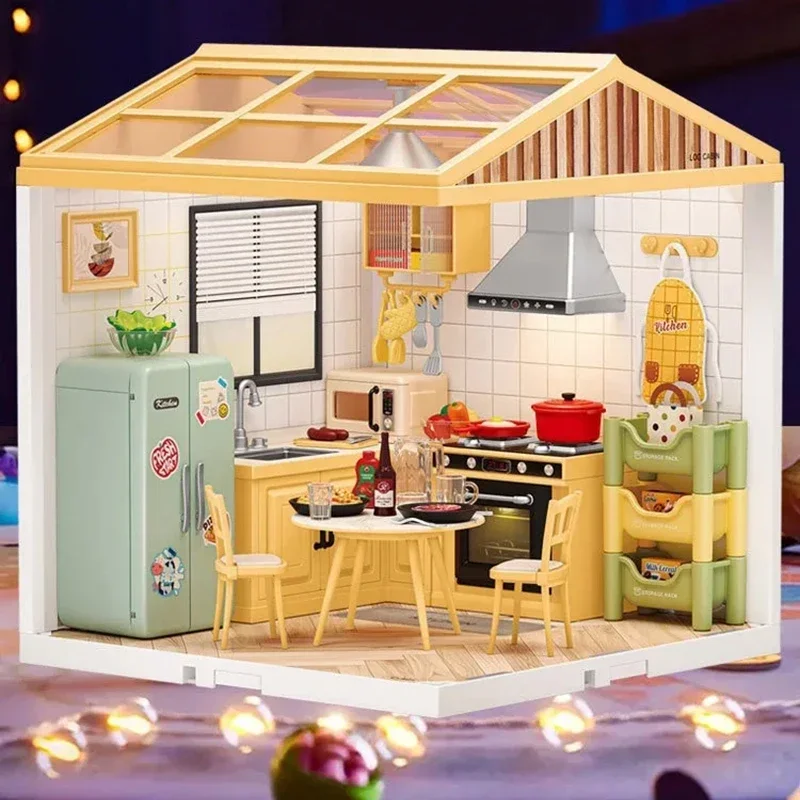 Miniature House Assembly Model Kit DIY Doll House Scene Micro Building Block Handicraft Bedroom Kitchen Children Toys Home Decor