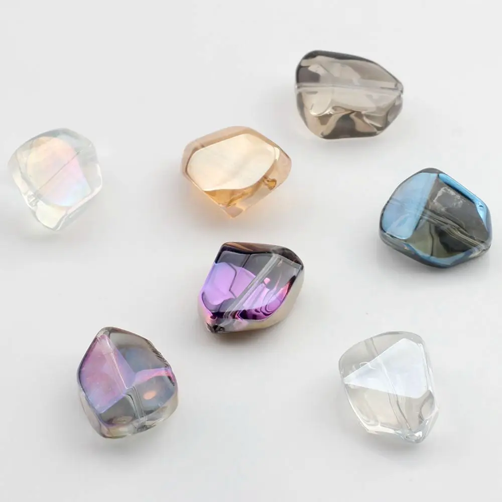 Crystal Glass Beads Geometry Stone Shape Cut Faceted Interval Loose Beads 10pcs For DIY Jewelry Making Accessories
