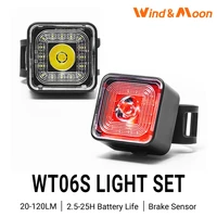 Luz de detección de freno inteligente para bicicleta, juegos delanteros y traseros IP66, resistente al agua, luz trasera para bicicleta de montaña y carretera, lámpara de seguridad nocturna USB para ciclismo, 120LM