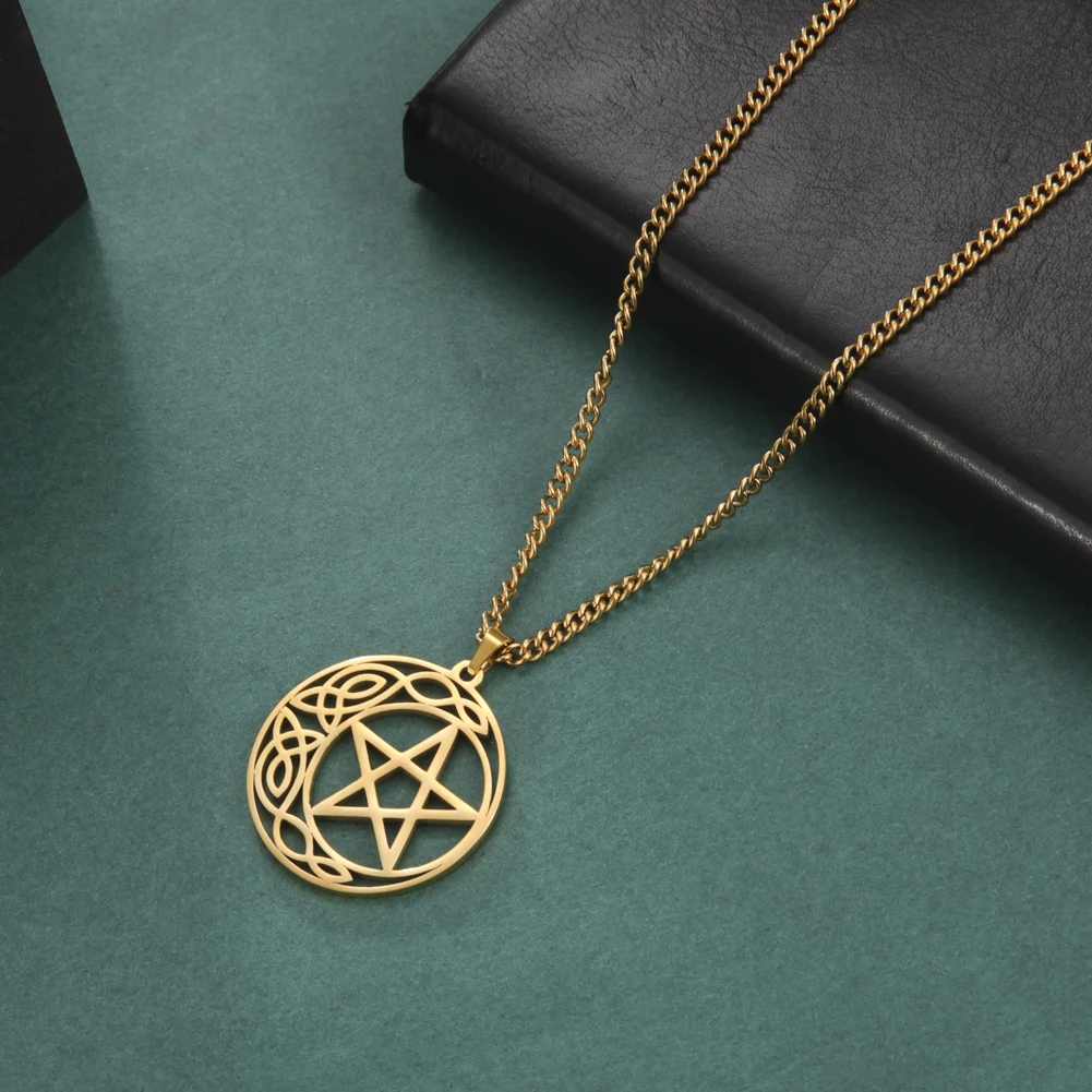 Dreamtimes Gothic Crescent Pentagram Necklace Pentacle Wicca Punk Statement Jewelry Creative Charm Fashion Women Delicacy Gift image 3