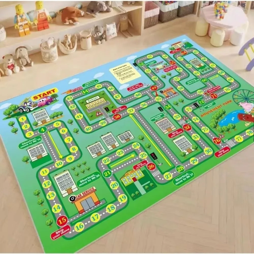 Board Game Play Mat City Road Map Area Rug Racing Game Floor Carpet Educational Toy for Playroom Bedroom Decor