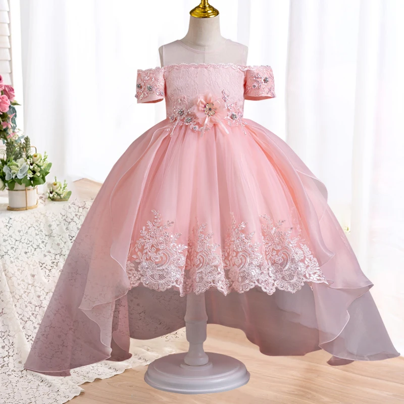 Sale Real Kids Girls Elegant Wedding Flower Girl Dress Princess Party Pageant Formal Long Sleeveless Lace Tulle 2-14 Y