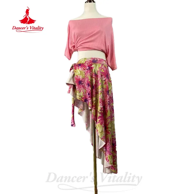 

Bellydance Practice Clothes Women Customized Comfortable Short Sleeved Top+senior Printing Long Skirt 2pcs Oriental Dance Outfit