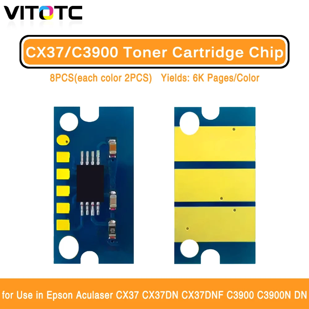 2Set/8PCS Toner Cartridges Chip For Epson Aculaser CX37 CX37DN CX37DNF C3900 N DN Reset Chips S050593 S050592 S050590 S05059