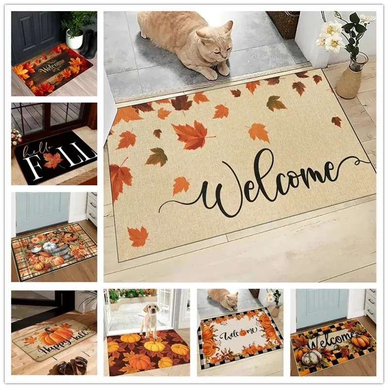VIKAMA Larch Welcomes Anti-Slip Entrance Door Carpets, Bedroom Bathroom Floor Mats, Farm Autumn Home Decoration Carpets