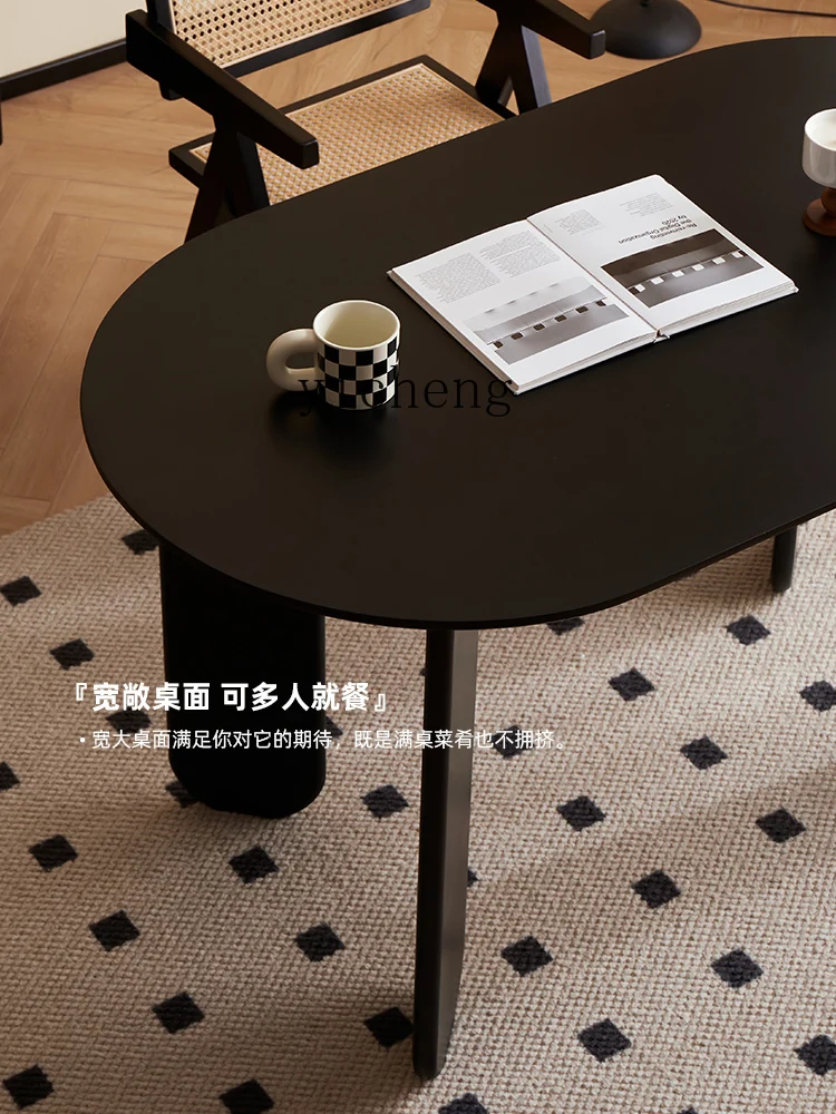 DSA solid wood dining table Small apartment dining table Household dining table Oval, French retro black
