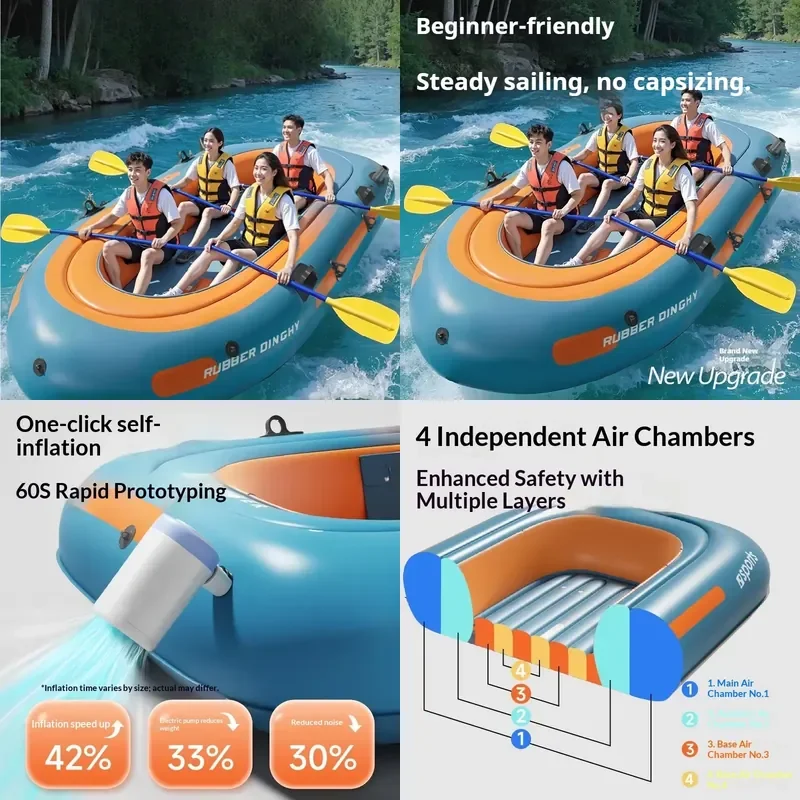Thick Inflatable Kayak Durable PVC Fishing Boat Family Portable Lightweight Rafting Outdoor Dropstitch Kayak Dinghy Boat