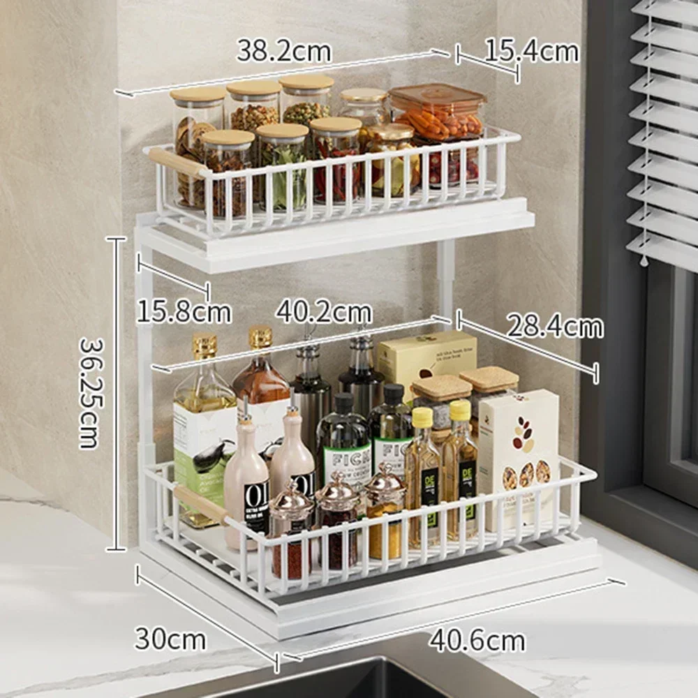 Imagem -05 - Multifuncional sob Pia Prateleira de Armazenamento Moderno Pull-out Armário Spice Rack Racks de Banheiro Tier Armazenamento