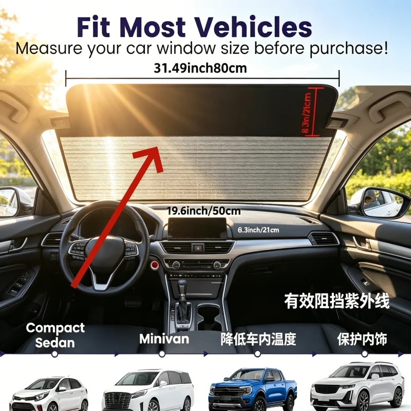 

1PCS Magnetic Car Side Window Sun Shade Universal Left/Right Semi-Blackout Mesh Sun Visor Rear Window Sunshade UV Protection