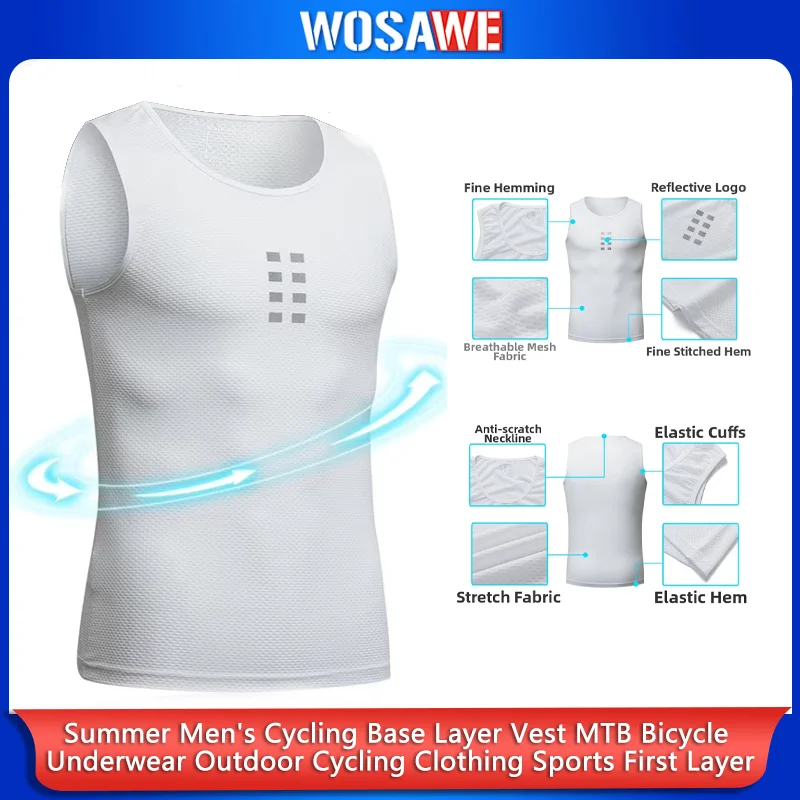 

WOSAWE Summer Men Cycling Base Layer Vest MTB Bike Undershirt Tops Outdoor Bicycle Clothing Underwear Jersey Sports First Layer