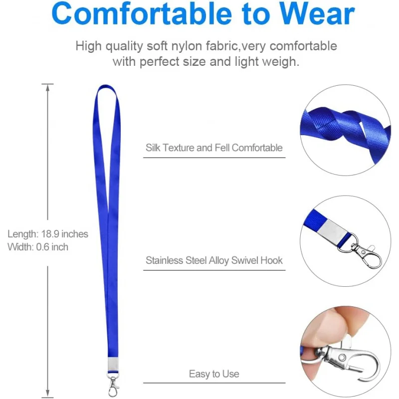5 Colors Badge Lanyards with Clip for ID Badges & Keys, Premium Neck Lanyard Strap for Teacher, Kids, Men,50pcs