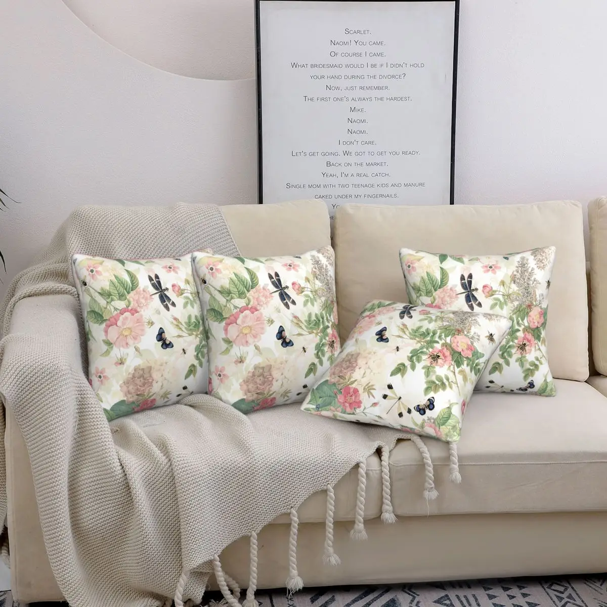 

Vintage Roses Spring Flower4pcs Square Pillowcase Cushion Cover Pillow Case Throw Pillow Cover for Home Sofa Living Room