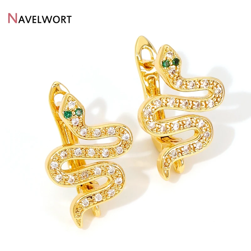 18K Gold Plated Snake Earring Hooks Clasps,Brass With Zircon Earwires Fastener,Jewelry Making Materials,Accessories For Earrings