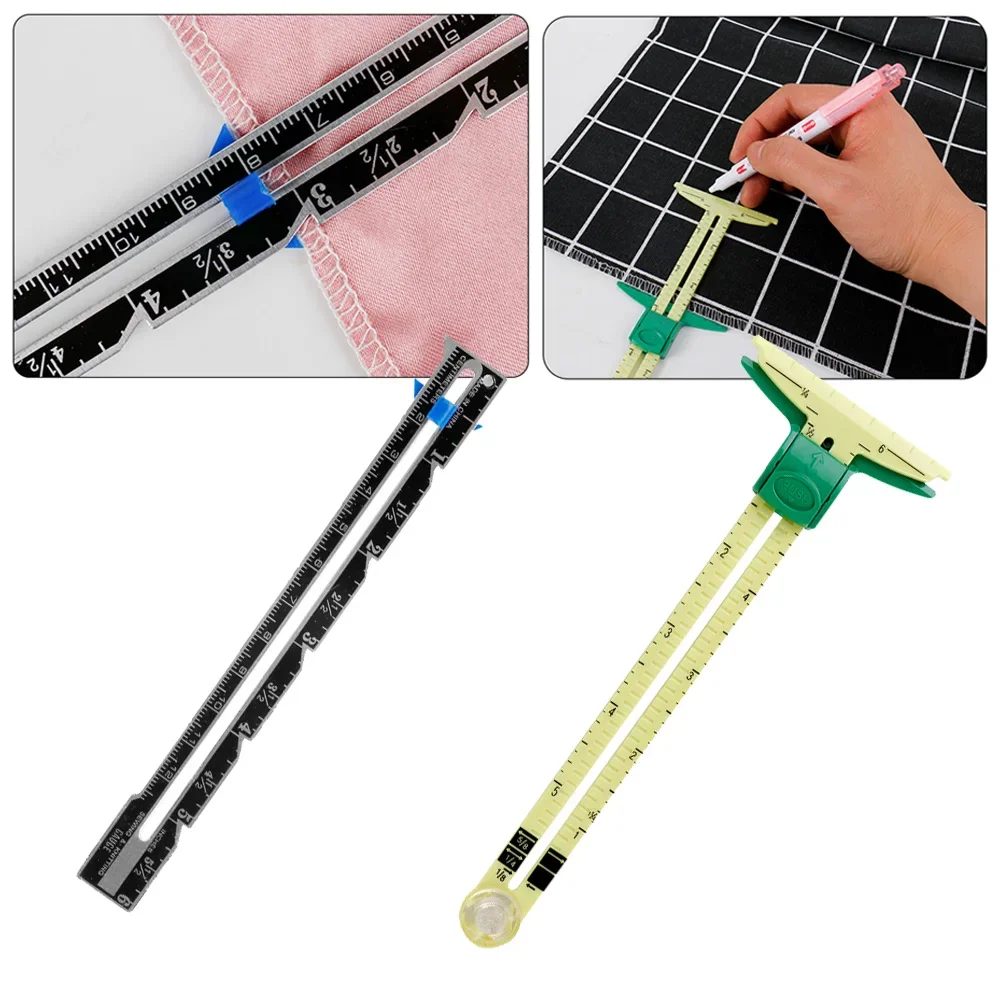 5-IN-1 Sewing Seam Ruler Measuring Gauge Patchwork Quilting Tailor Ruler Sizer Helper Aluminum Plastic Sliding Gauge