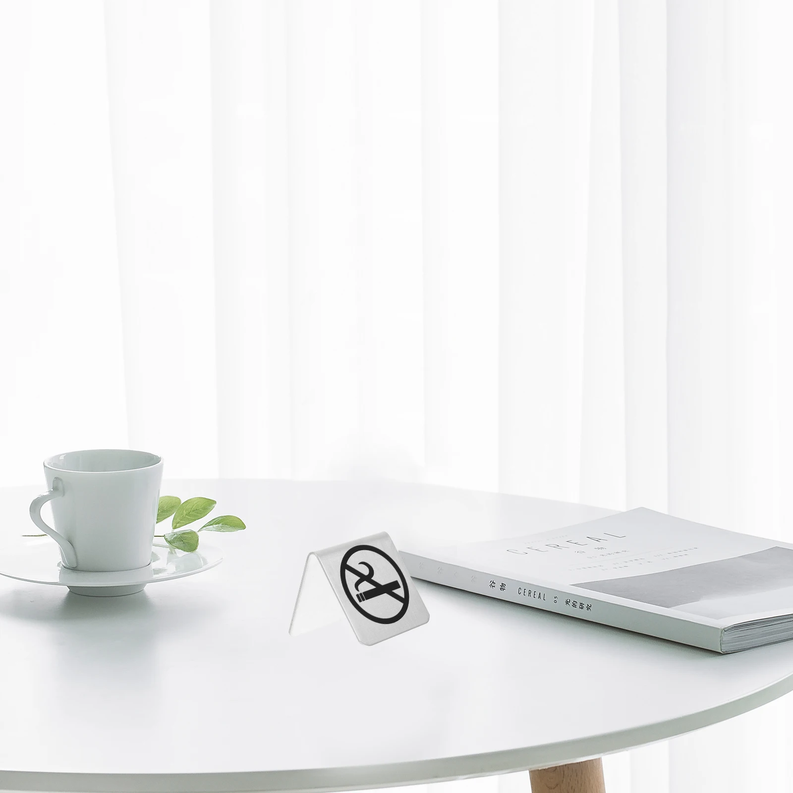 

No-Smoking Signboard Stainless Steel Table Tent Shape Sturdy Indoor Outdoor No Smoking Warning Desk Sign Table Card
