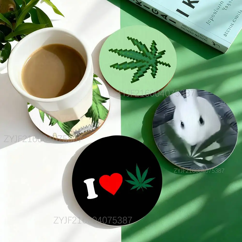 

Funny W-Weed Memes Leaves Round Wooden Coasters For Design Suitable for Drinks Tea,Coffee Home Perfect Gift Holidays