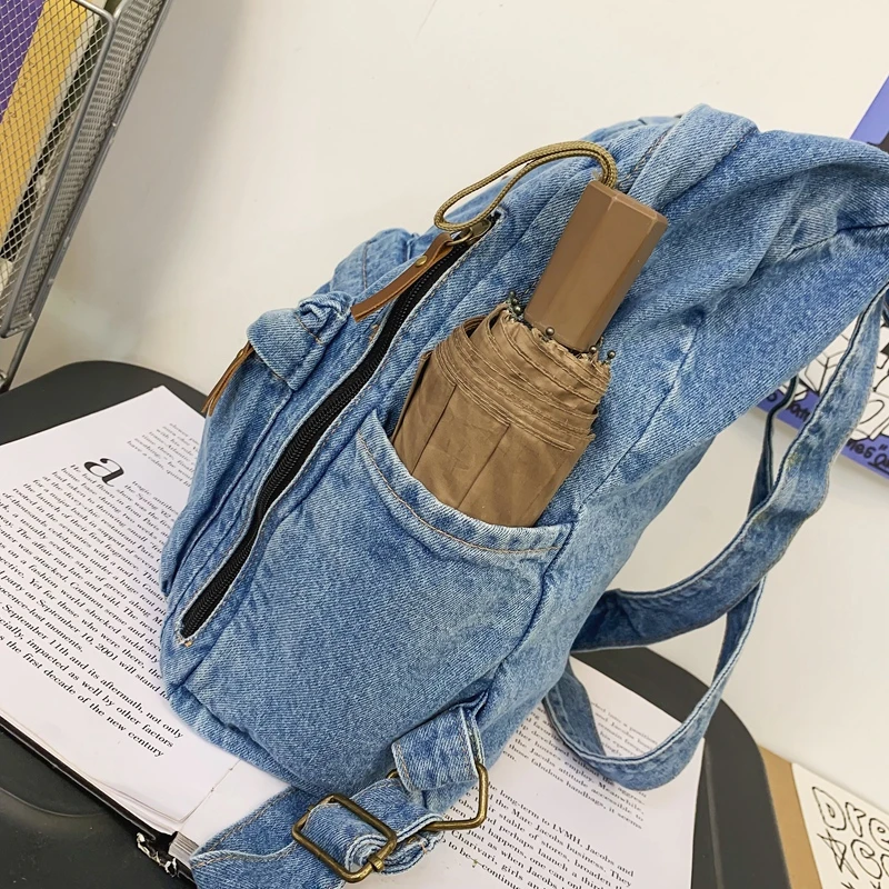 Zaini moda Denim lavato per donna 2023 ultima tendenza borsa da scuola per studenti Multi tasche zaino blu di grande capacità Mochila