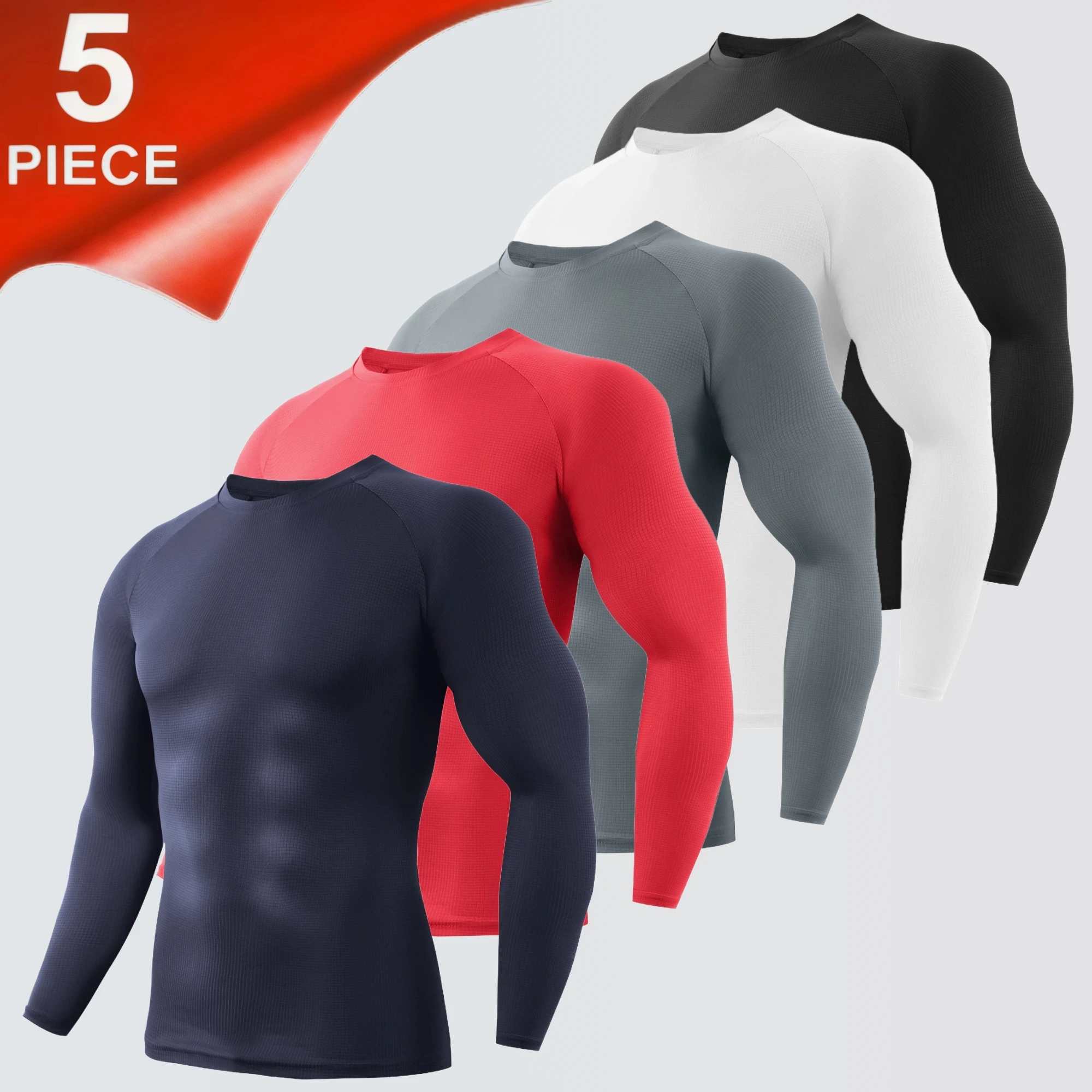 

5-piece men's running speed dry long sleeved T-shirt, Pullover Shirt for Sport Fishing Hiking Workout Outdoor Beach