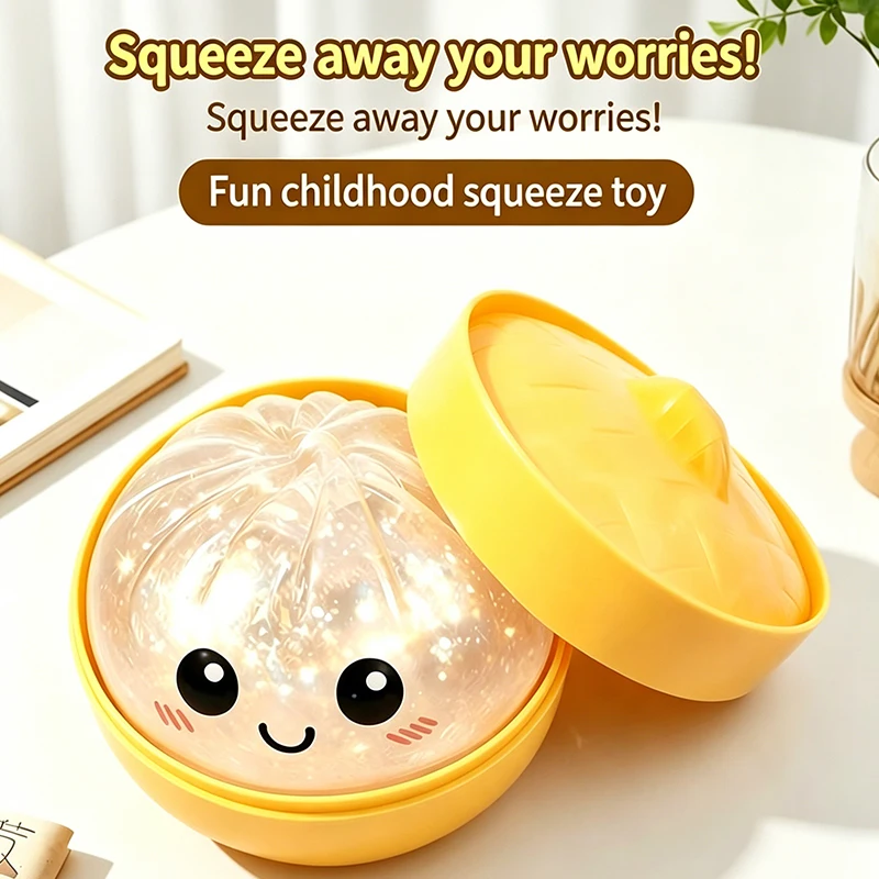 Giant Realistic Dumpling Squishy Squeeze Toy With Bamboo Steamer Soft TPR Sim Food Stress Relief Fidget Vent Toy
