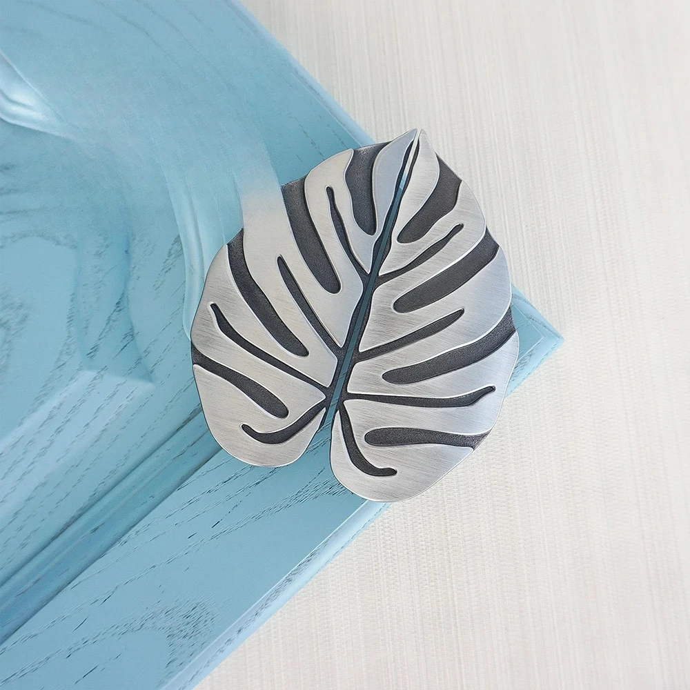 

Zinc Alloy Monstera Leaf Cabinet Door Handles Unique Drawer Pulls Home Decor Dresser Knobs Furniture Buttons Kitchen Hardware