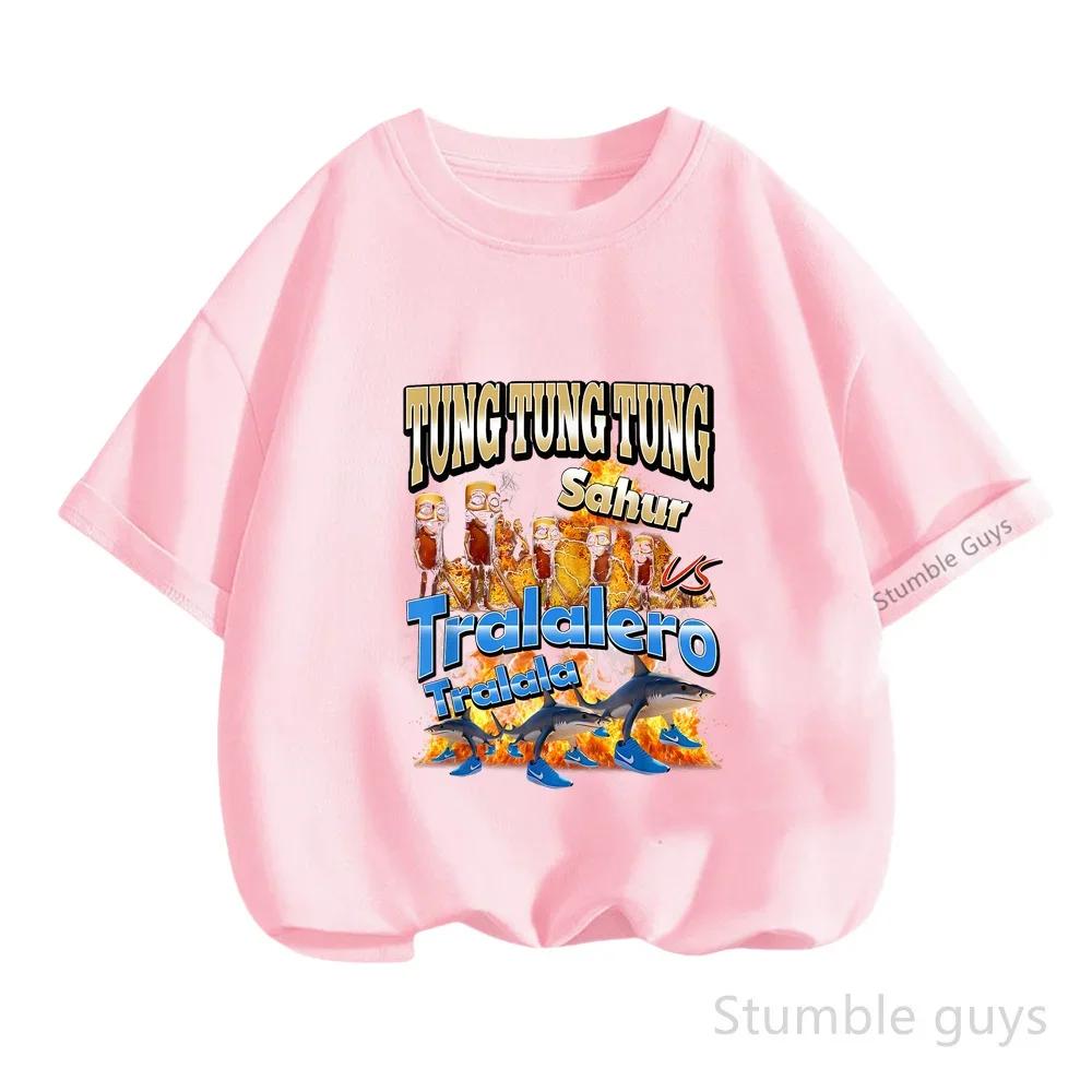 

Italian Brainrot Kids Tung Tung Tung Sahur Clothes Short Sleeve Summer Boys Girls T-Shirt Casual Pool Fun