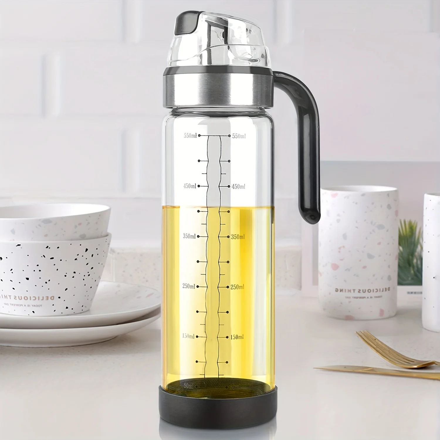 Olive Oil Dispenser Bottle, Auto Flip Oil Bottles For Kitchen, 18 OZ Olive Oil Dispenser With Leakproof , Easy Clean Oil And Vin