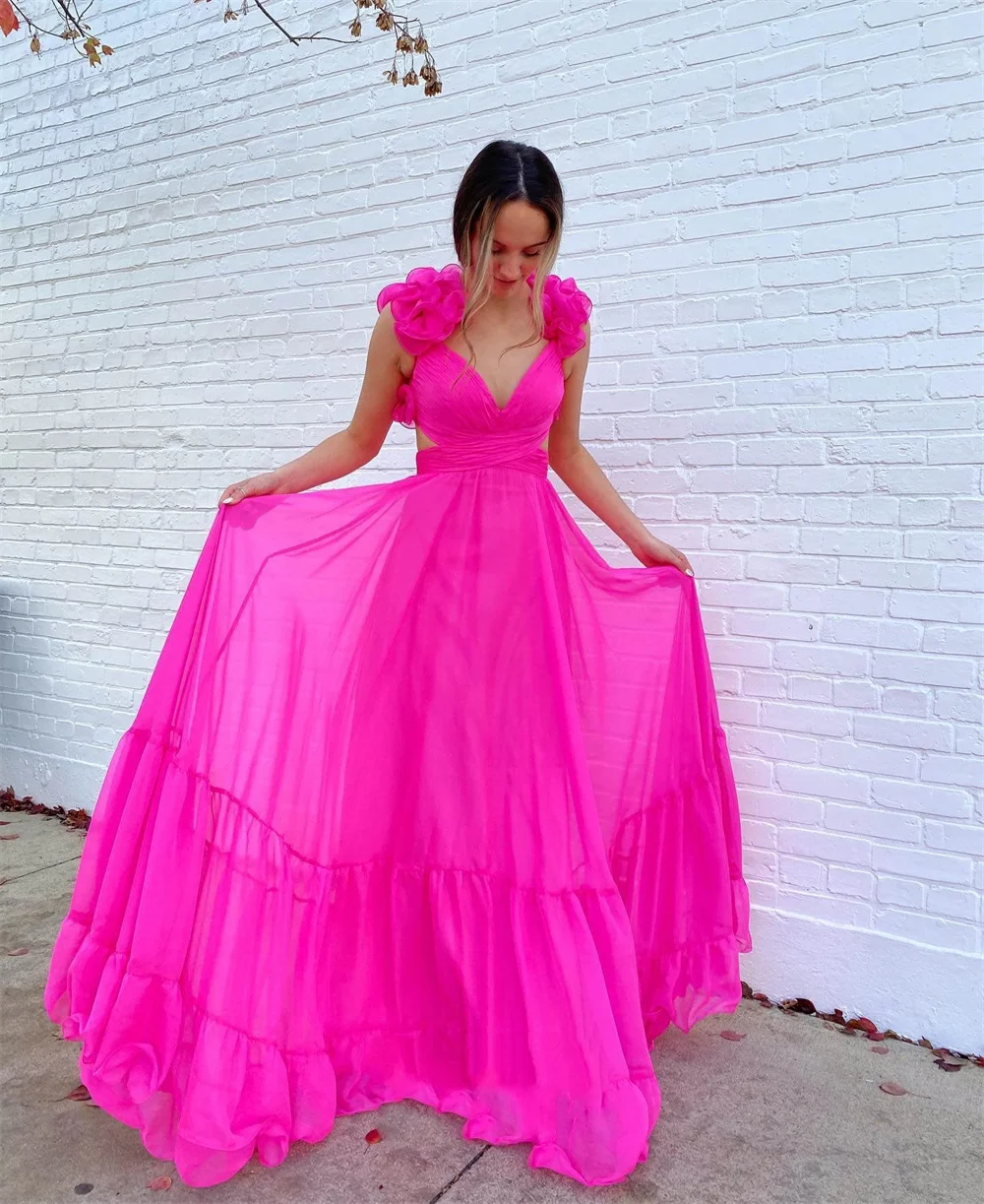 Jessica Hand Curled Lace Prom Dresses Organza Tie Back Arab Evening Dress Bridesmaid Dresses Wedding Guest Dresses فساتين السهرة