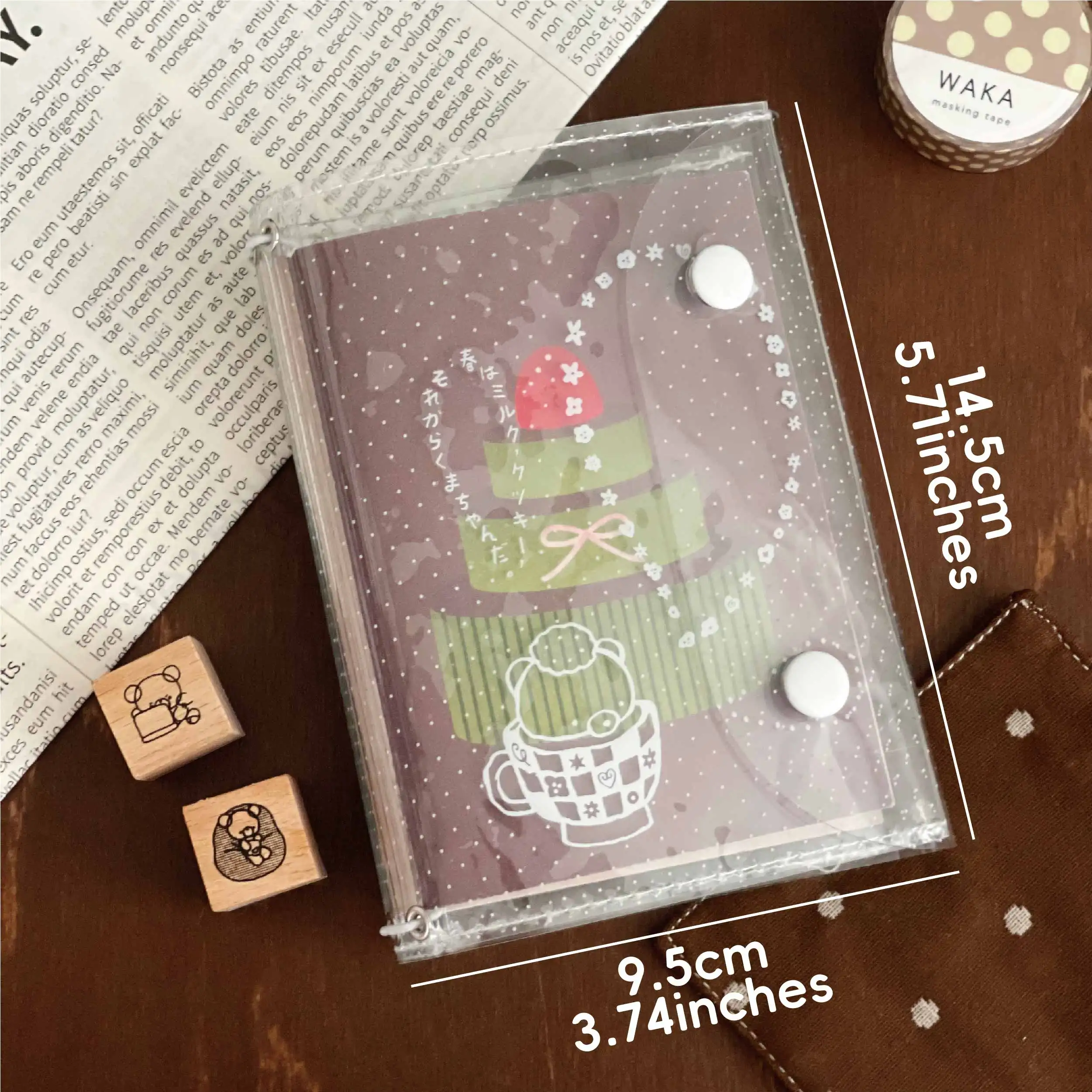 WAKAWAKA TN Binder Dotty Teacup Bear Buku Catatan Lucu untuk Paspor TN/Standar TN untuk Seni Kerajinan DIY Album Jurnal Perencana