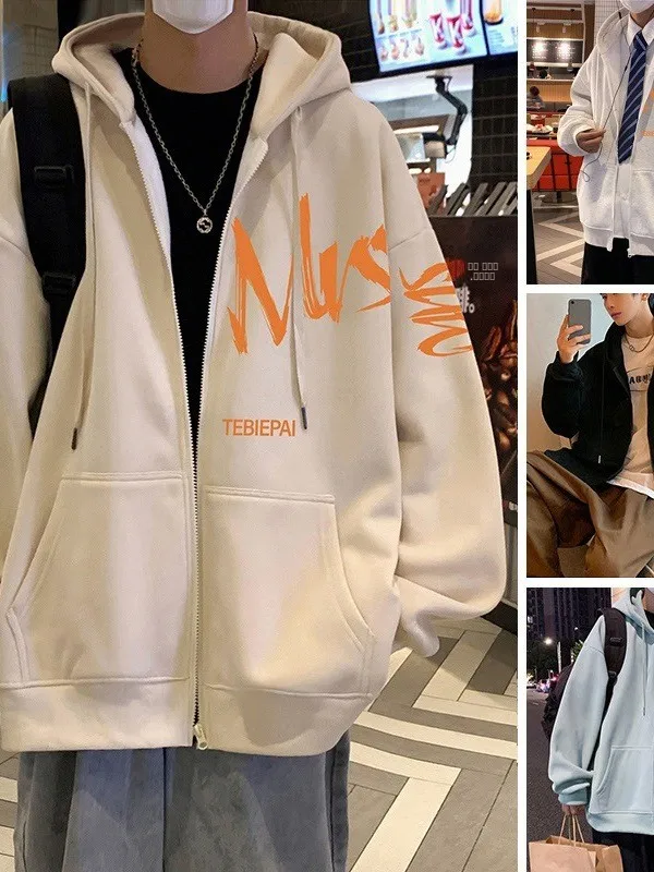 

American Sle Men's Sweatirt Jaet Spring Autumn Loose Fit Faion Urban Polyester Fiber Warmth Outerwear Zipper Cardigan