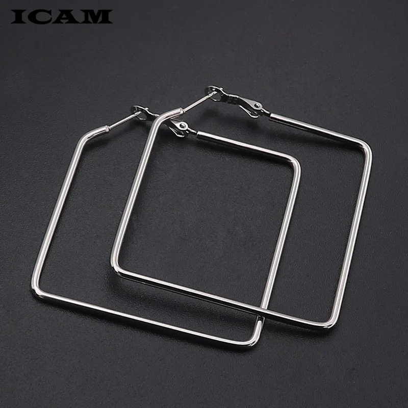 ICAM Punk Hyperbole Big Square Circle  Hoop Earrings For Women 2018 Fashion Jewelry Boho Simple Earrings Pendientes