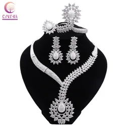 CYNTHIA Dubai Silver Plated Jewelry Sets Women Necklace Earrings Bracelet Ring Pendant Nigeria Bridal Jewelry Wedding Party Gift