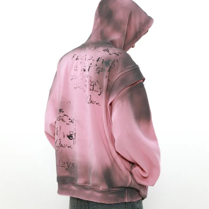 황무지 스타일 더티 염색 후드 스웨터 재킷