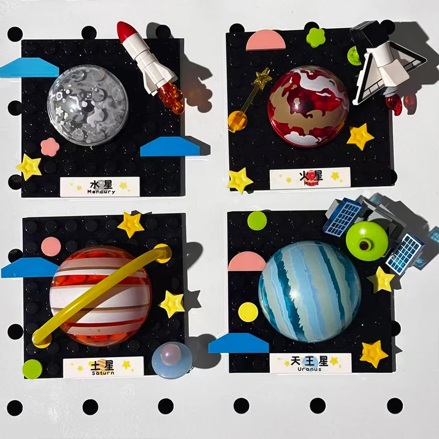 Bouwstenen: acht-planet koelkastmagneet, zonnestelsel, magnetische koelkastmagneet bouwstenen, kerstcadeau