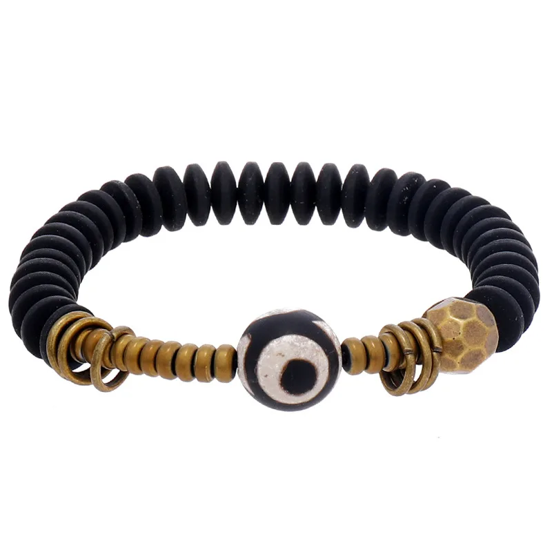 Semplice braccialetto fatto a mano con perline retrò personalizzato in stile etnico tibetano Bracciale elastico con perline per occhi in stile cinese creativo