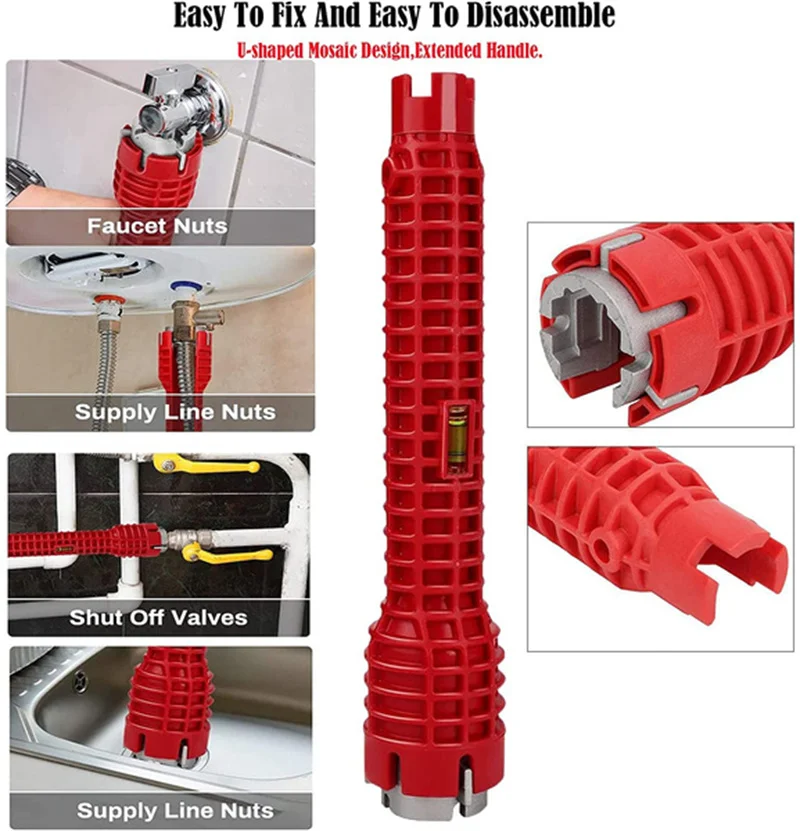 Imagem -02 - Multifuncional Faucet And Sink Installer Tool Faucet Wrench Tool Encanamento Tool Chave de Tubulação de Água para Cozinha e Banheiro em em 1