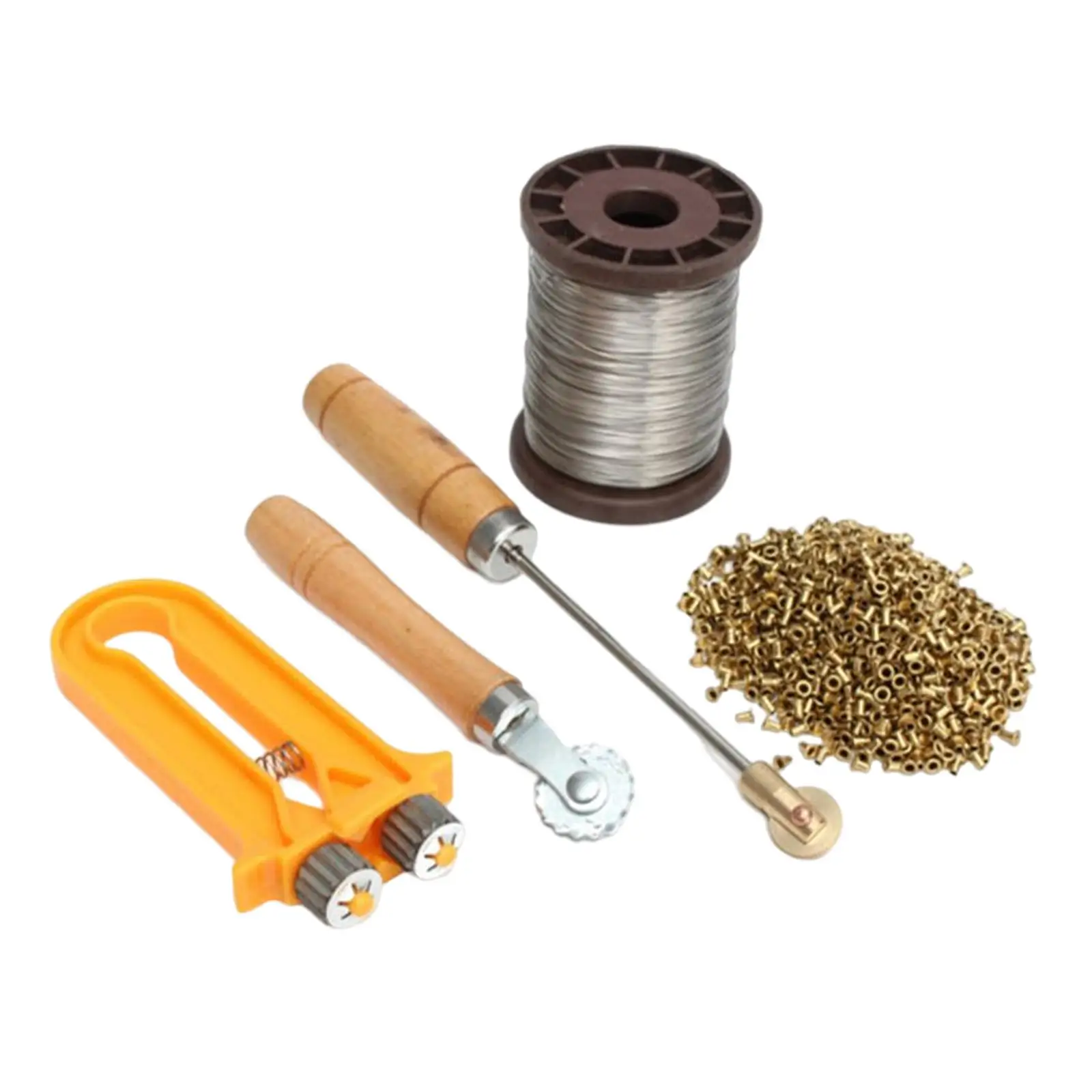 Beekeeping Equipment Set with 1000Pcs Bee Frame Eyelets Embedding Device Steel Wire Roller Tensioners Beekeeping Tools Kits