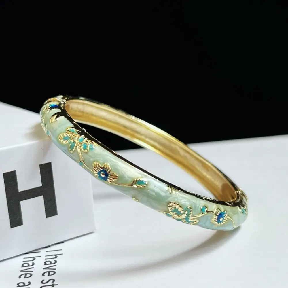 Enamel Chinese Cloisonne Bracelet Traditional Double Bangle Peony Filigree Flower Bangle Ethnic Chinese Women's Hand Bracelet