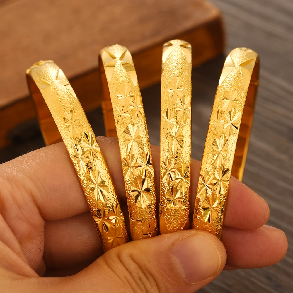 24K Gold Plated Dubai can open  Bangle for Women Middle East Gold Bangles Ethiopian Mesh Bracelets Wedding Jewelry African Gifts