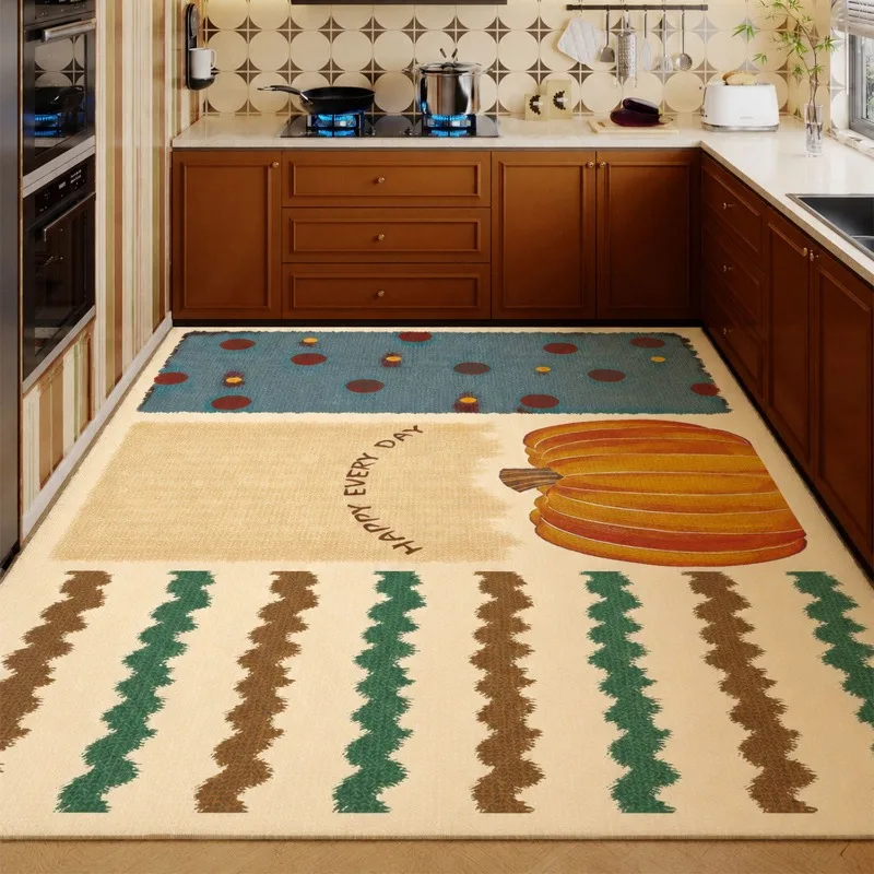 Yellow Themed Pumpkin PVC Leather Rug Waterproof Oil-proof Stain-resistant Kitchen Carpet Large Area Non-slip Floor Mats Tapis