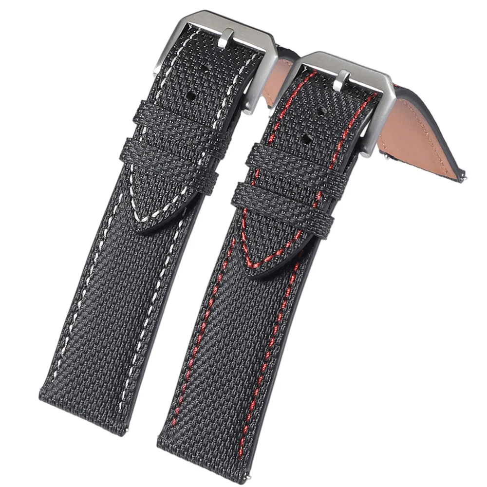 Sailcloth Pattern Rubber Watch Band 20mm 22mm Leather Sailcloth Watch Strap Classic Wristband With Stainless Buckle