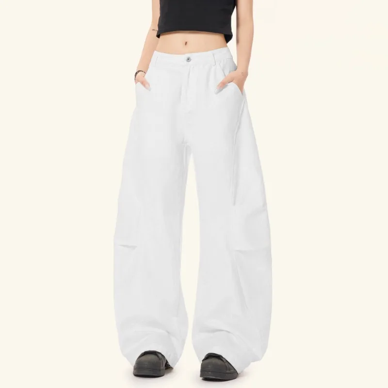 OR FL American Advanced Curved Knife Slacks 100 Cotton Women Suit Pants Baggy Versatile High Street Wide Leg Floor-length Pants