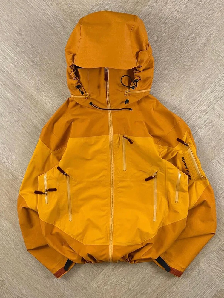 

Женская оранжевая куртка Fuyuan для активного отдыха, водонепроницаемая, ветрозащитная, с элементами пэчворка, три в одном, свободный крой, стандартная длина рукава