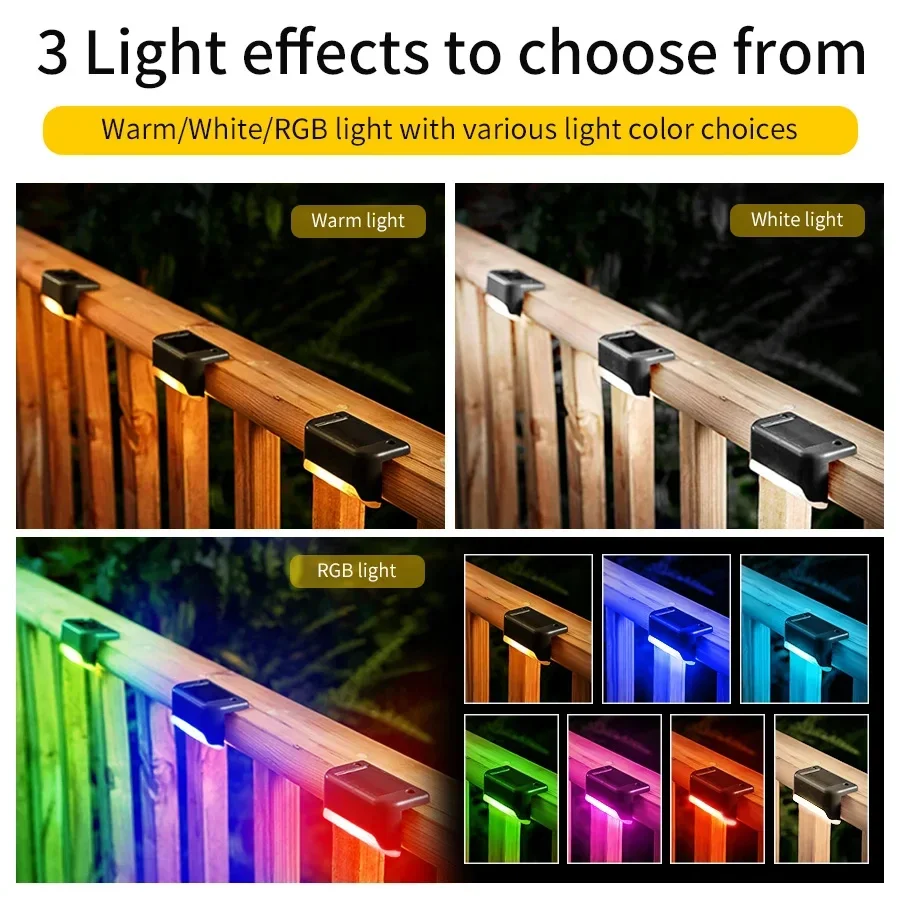 1-8 Pack Led Solar Step Lights Outdoor Fence Garden Lamp for Stairs Yard Patio Pathway Deck 3 Colors Waterproof RGB Sunlight